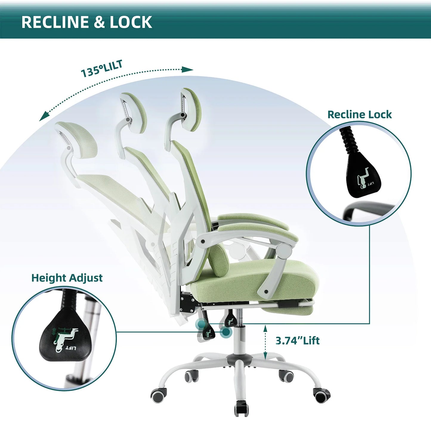 JHK Ergonomic Reclining High Back Mesh Gaming Chair With Lumbar