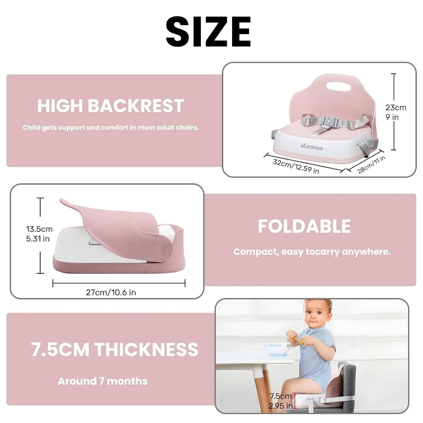 Travel High Chair Portable Booster Seat for Kids with 3-Point Harness And 2 Adjustable Straps Washable Child Eating Seat