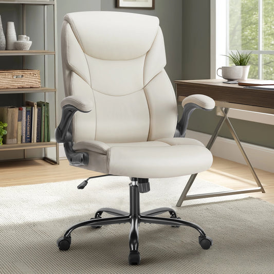 JHK Ergonomic PU Leather Office Chair With Flip Up Arms And Swivel Adjustable