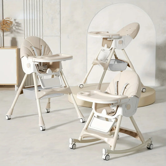 Foldable Kids Multi-functional Dining Chair Adjustable Baby Feeding Chair Portable Household Rocking Dining Table Chair With Safety Belt