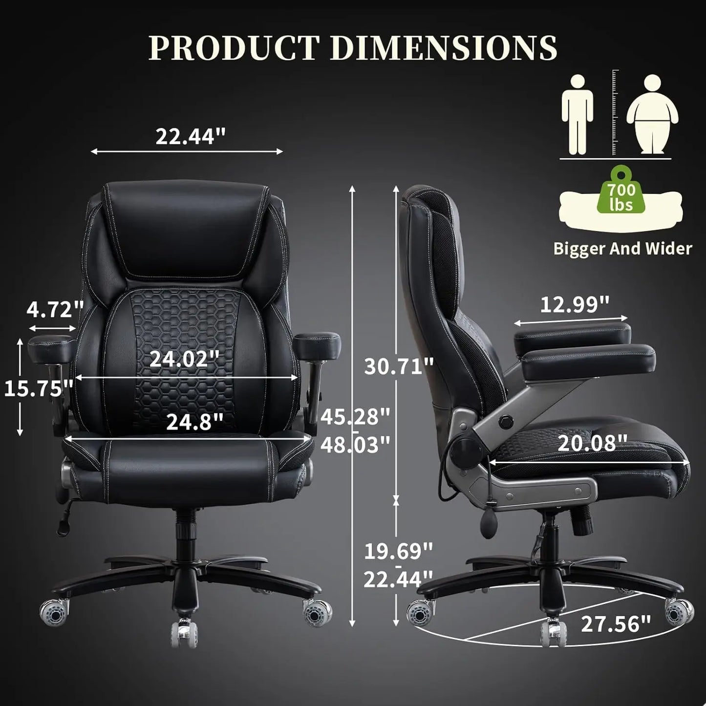 Heavy Duty Office Chair 700lb Capacity With 5D Flip Armrests