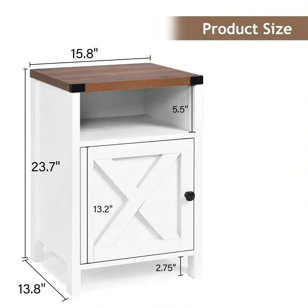 Farmhouse Wood Nightstand Set Two With Cabinet Shelf End Table