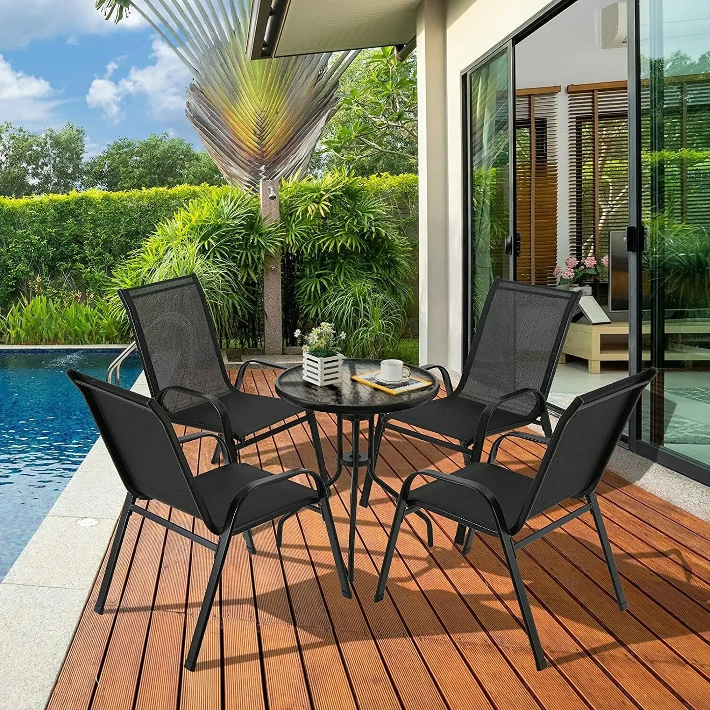 Homfa Folding Garden Chairs Steel Iron Teslin Fabric High Back