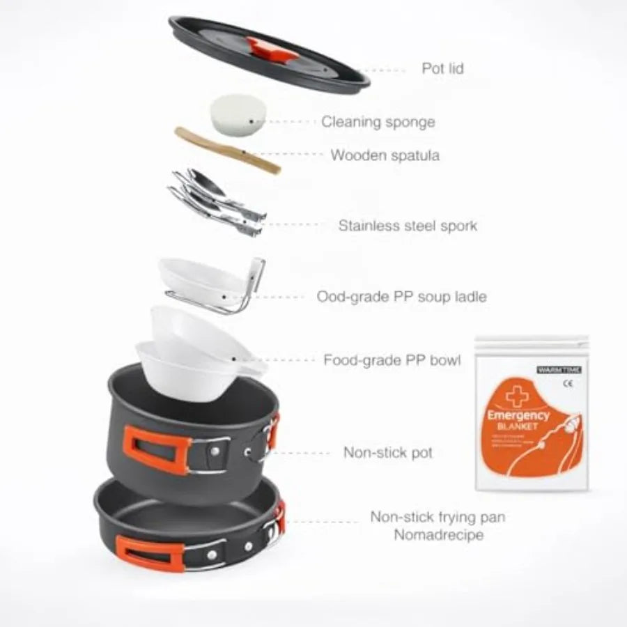 Lightweight Camping Cookware Set Nonstick Pots Pans Utensils