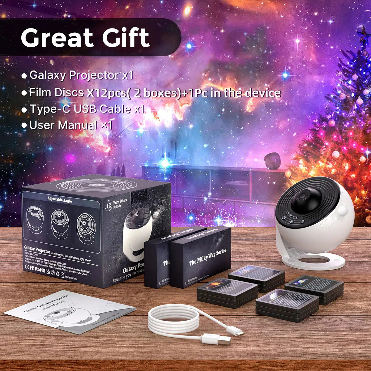 Mexllex 13 In 1 Galaxy Star Projector LED Night Light With 13 Discs