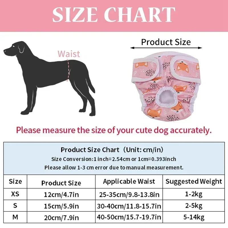 Washable Dog Diapers Cartoon Print Physiological Panties For Female Dogs