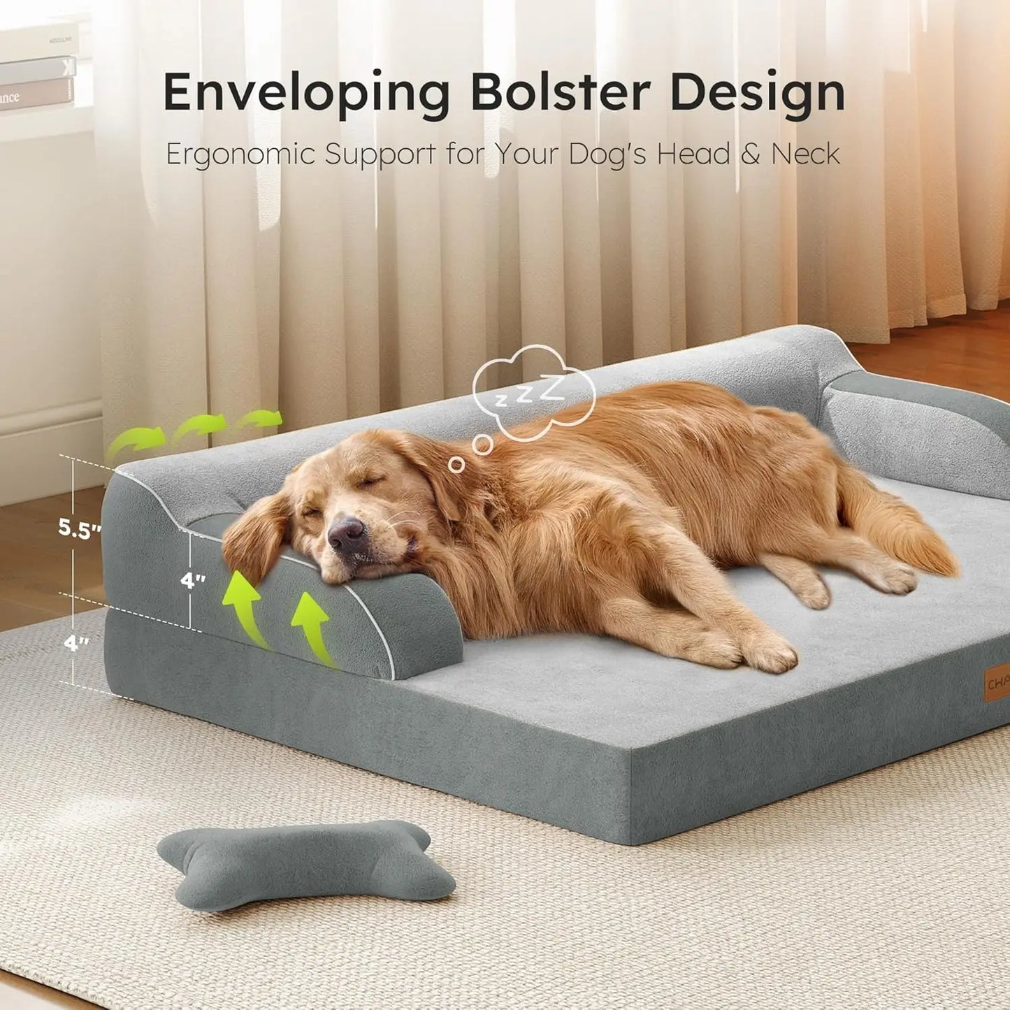Orthopedic Dog Bed with Cooling Memory Foam and Washable Cover Nonslip Bottom