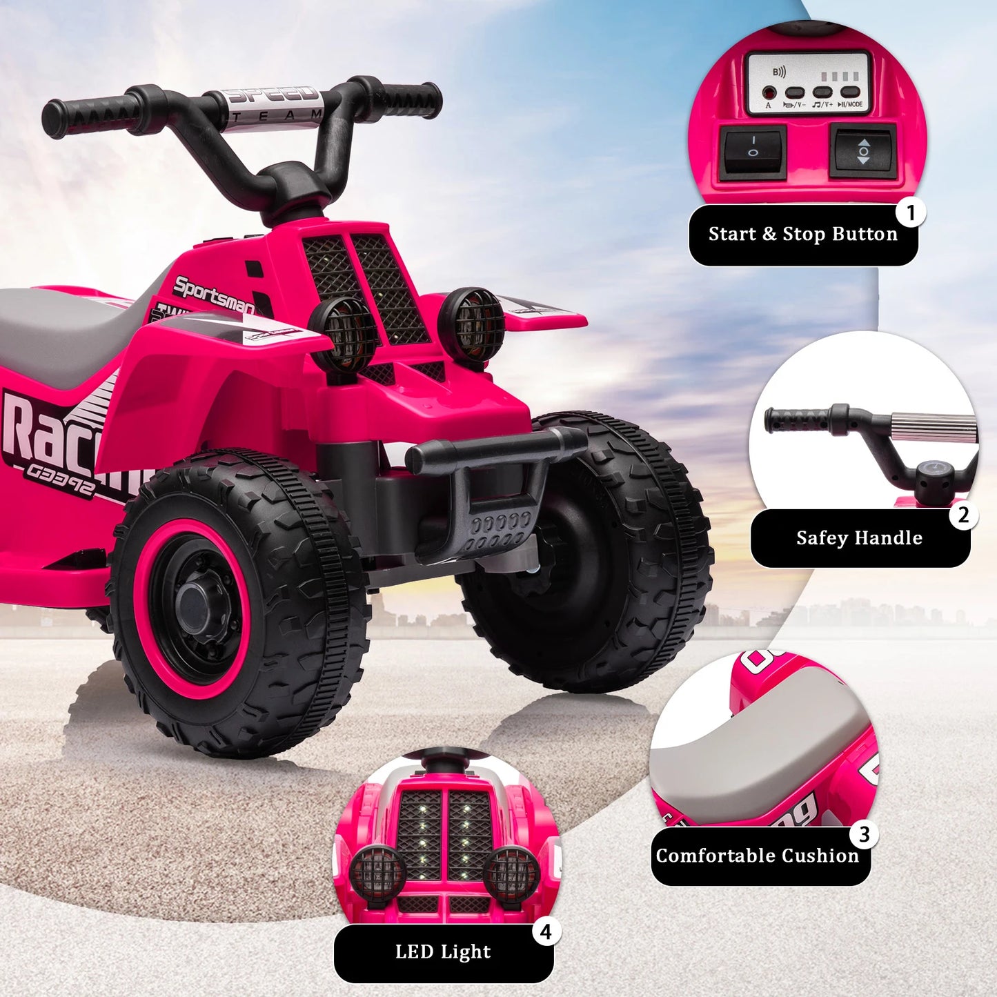 Acekool 6V Kids Electric ATV Ride On With Training Wheels