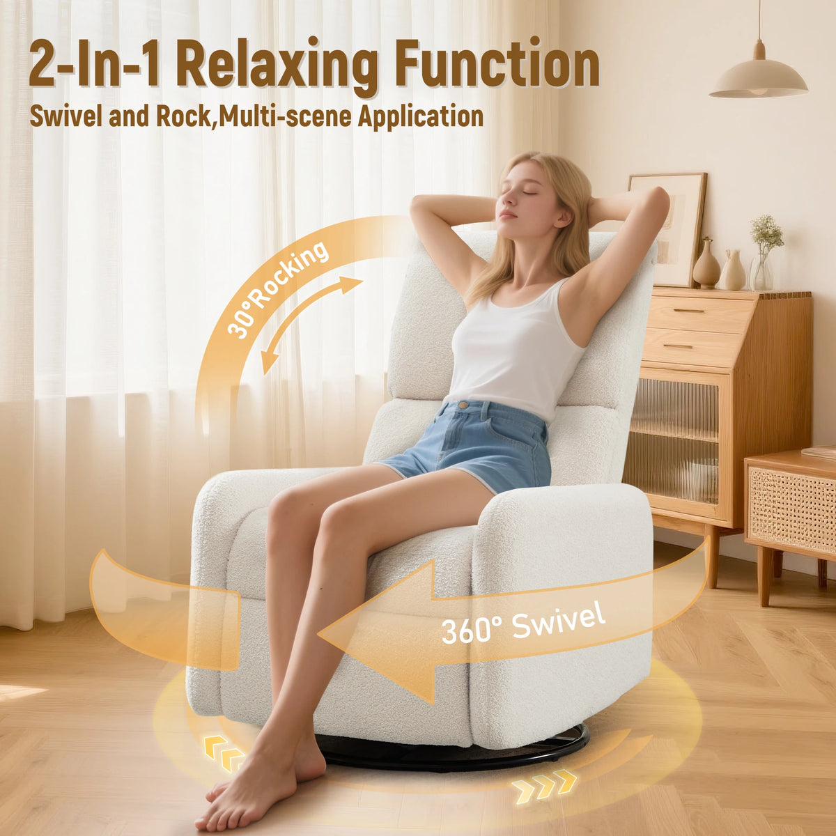 Korser Sherpa 360 Degree Swivel Glider Chair, Rocking Armchair with Side Pocket, Compact Furniture for Small Spaces Living Room