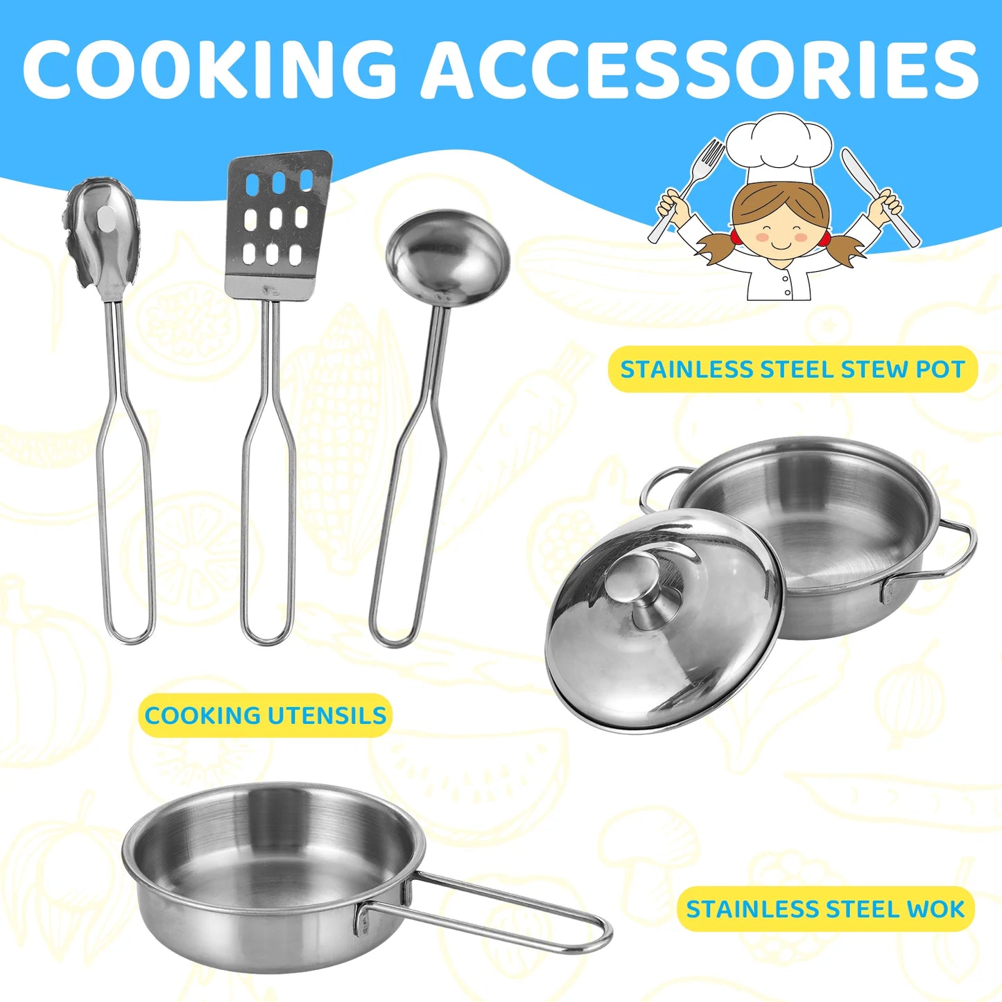 Kids Wooden Kitchen Playset For Pretend Cooking With Fridge Stove