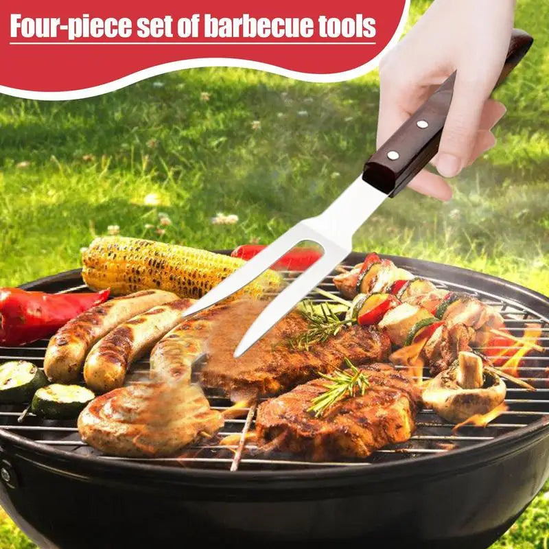 Grill Utensils Set Stainless Steel 4 Piece Heavy Duty BBQ Tools