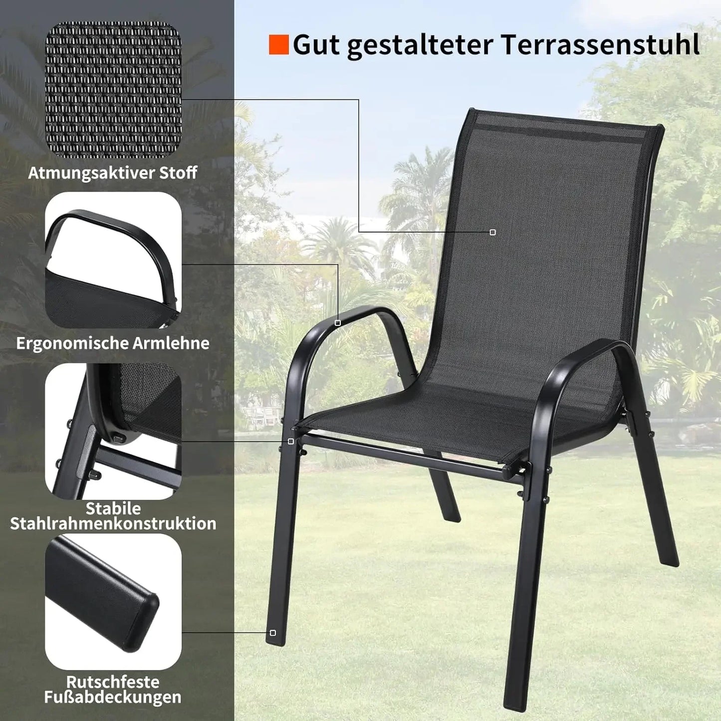 Homfa Folding Garden Chairs Steel Iron Teslin Fabric High Back
