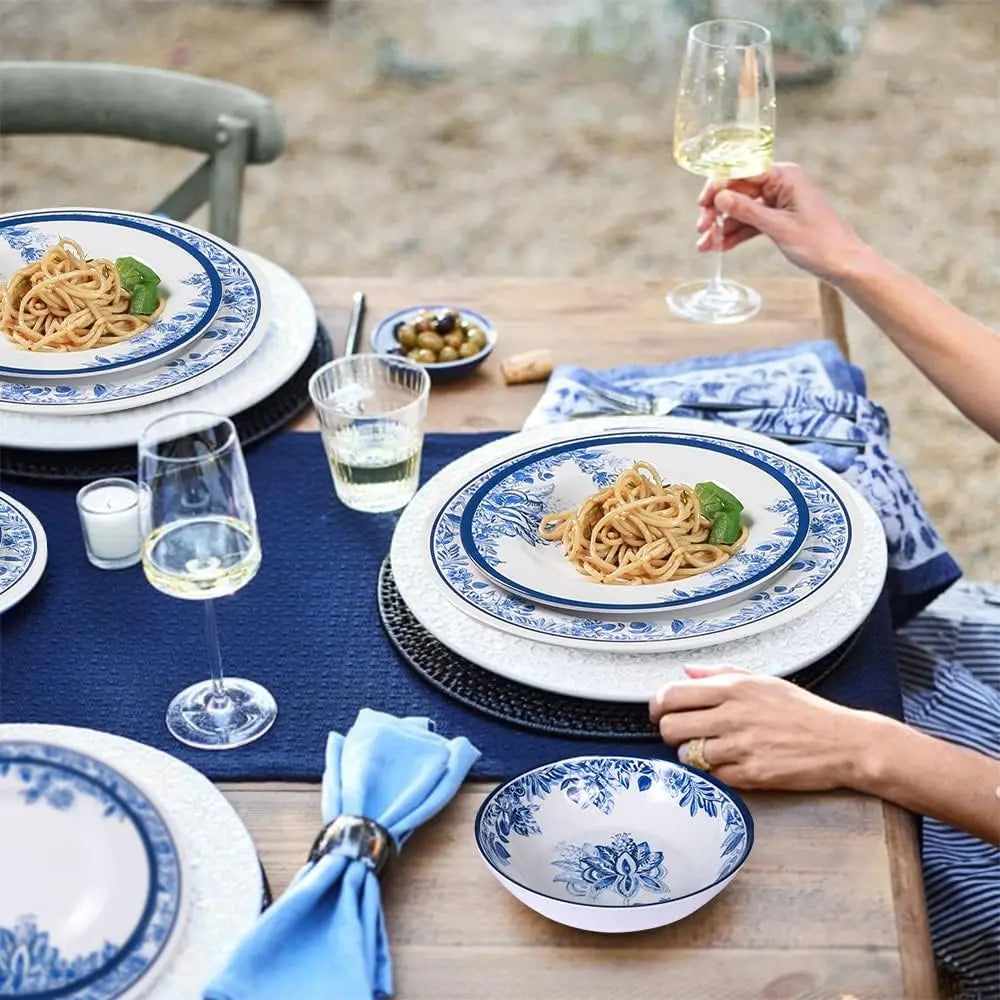 Floral Melamine Dinnerware Set for Four Dishwasher Safe Break-Resistant