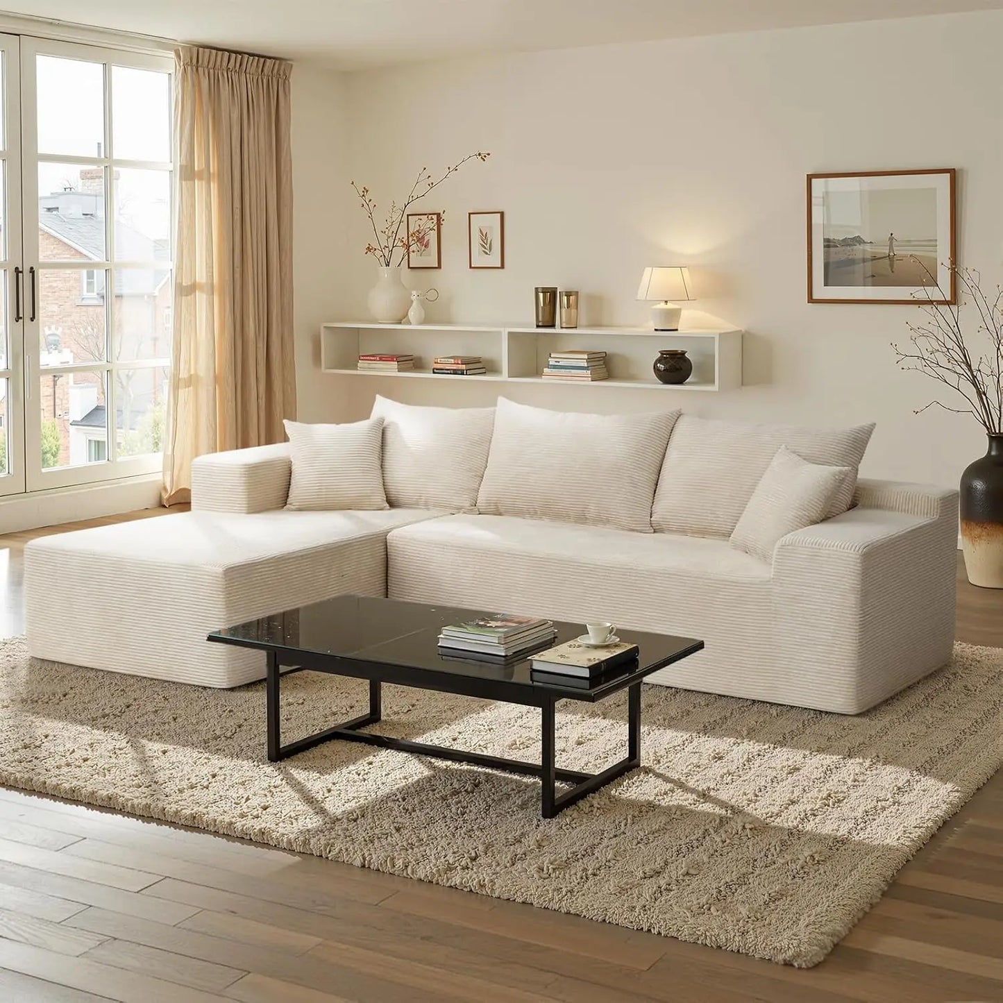 L Shape Sectional Sofa With Chaise Deep Seat Velvet