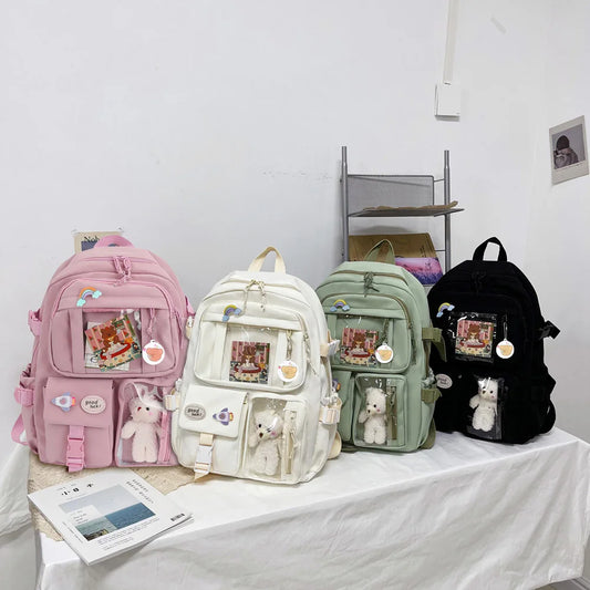 APWIKOGER Rucksack Japanese Style College Backpack With Plush Pendant