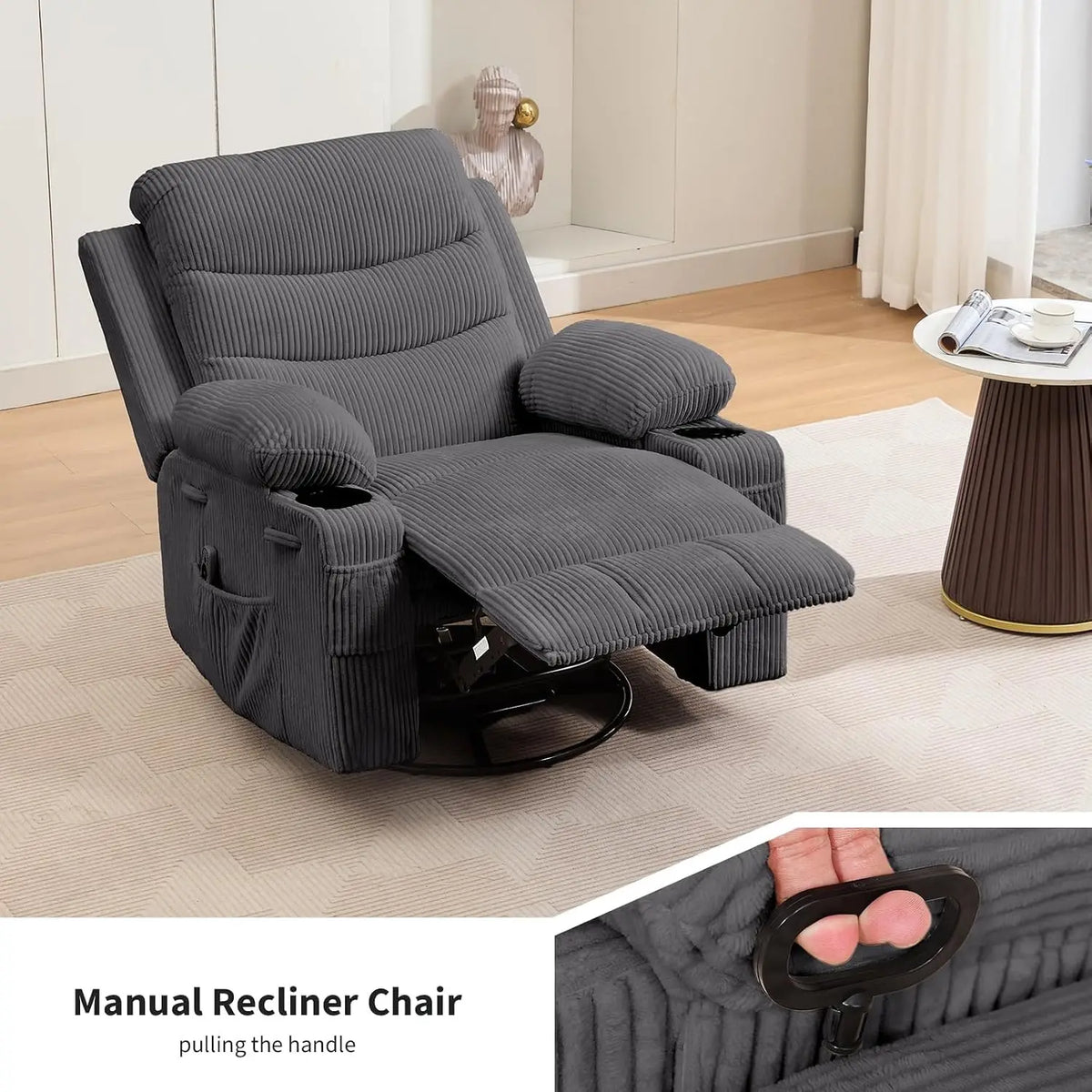 Garvee 360° Swivel Glider Rocker Massage Office Chair Full Body Airbag Sofa with Massage & Heat Wide Seat Manual Lounge Armchair with Cup Holder, for Living Room/Nursery/Bedroom/RV