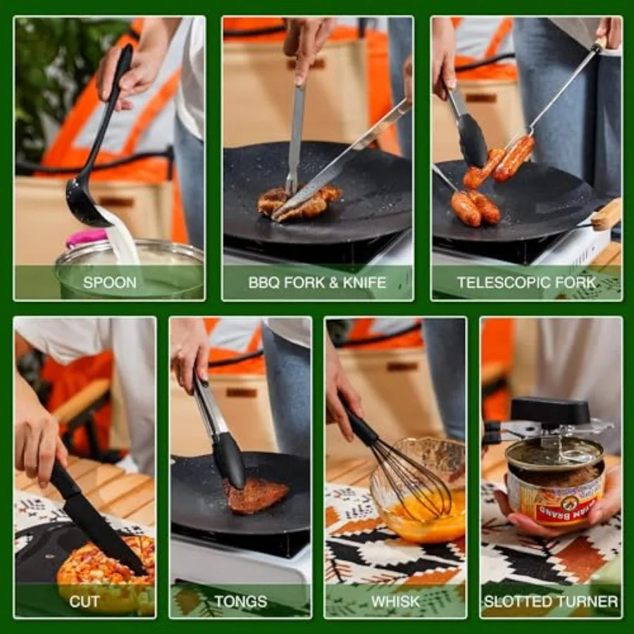 Camping Essentials Cookware Utensil Set for Portable Camp Kitchen