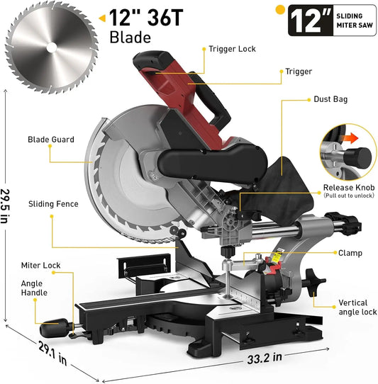 Marvtool Sliding Compound Miter Saw With Dual Bevel 0 To 45 Degrees