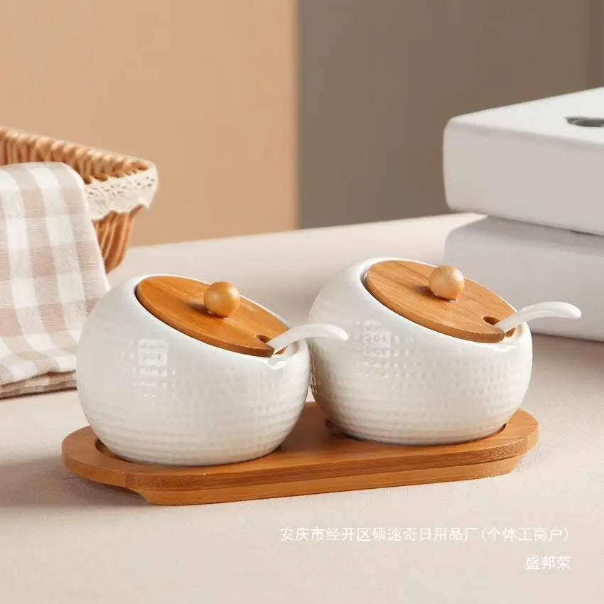 Ceramic Seasoning Box Set With Lid For Kitchen Storage