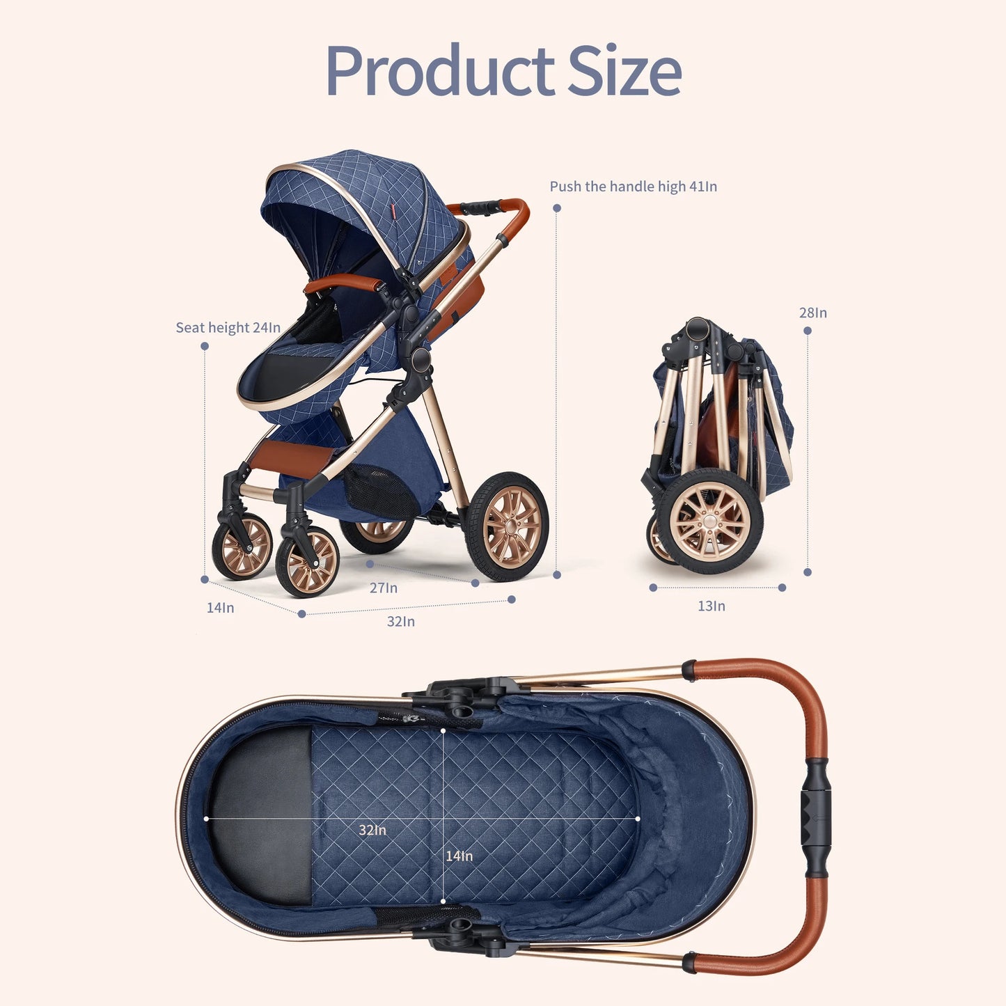 B.childhood All-In-One Luxury Stroller 3-In-1 High Landscape Pram