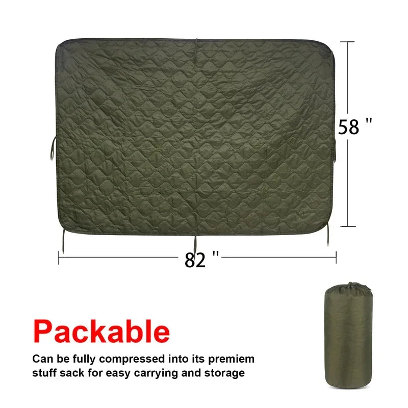 Tactical Army Poncho Liner Woobie Quilted Blanket for Camping and Hunting