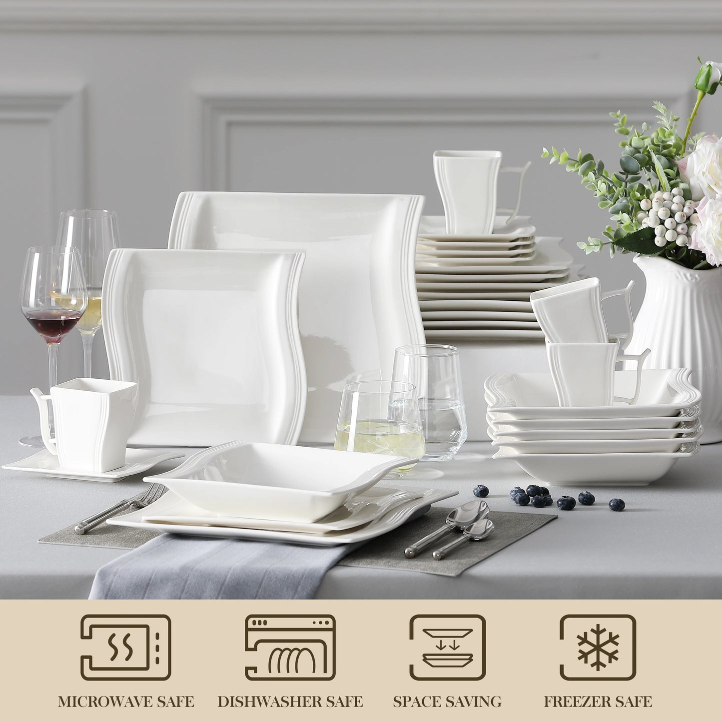 MALACASA Porcelain Dinnerware Set for Everyday Use