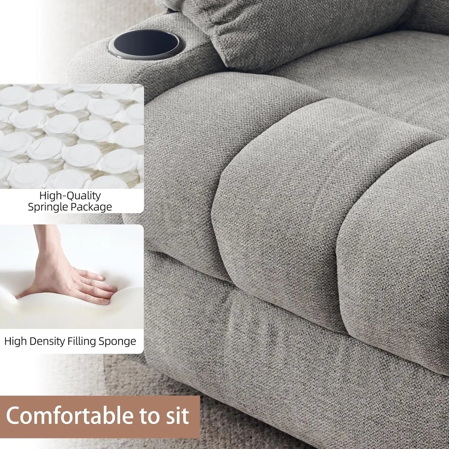 Overstuffed Rocker Recliner with Massage & Heat, Soft Fabric Glider for Living Room, Manual Swivel, Large Adult, Custom