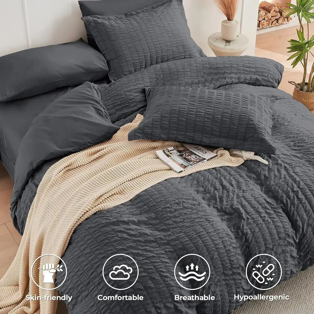 Comorter Set Seersucker 7 Pieces, All Season Luxury Bed in a Bag or Bedroom, Bedding Set with Comorters, Sheets, Pillowcases & S