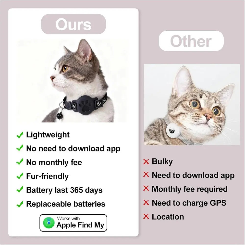 GPS Cat Collar Bluetooth Tracker Holder Breakaway for Small Cats iOS Find My