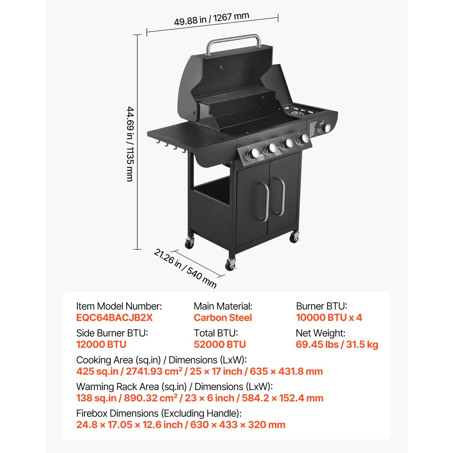 SucceBuy 4 Burner Propane Gas Grill With Side Burner