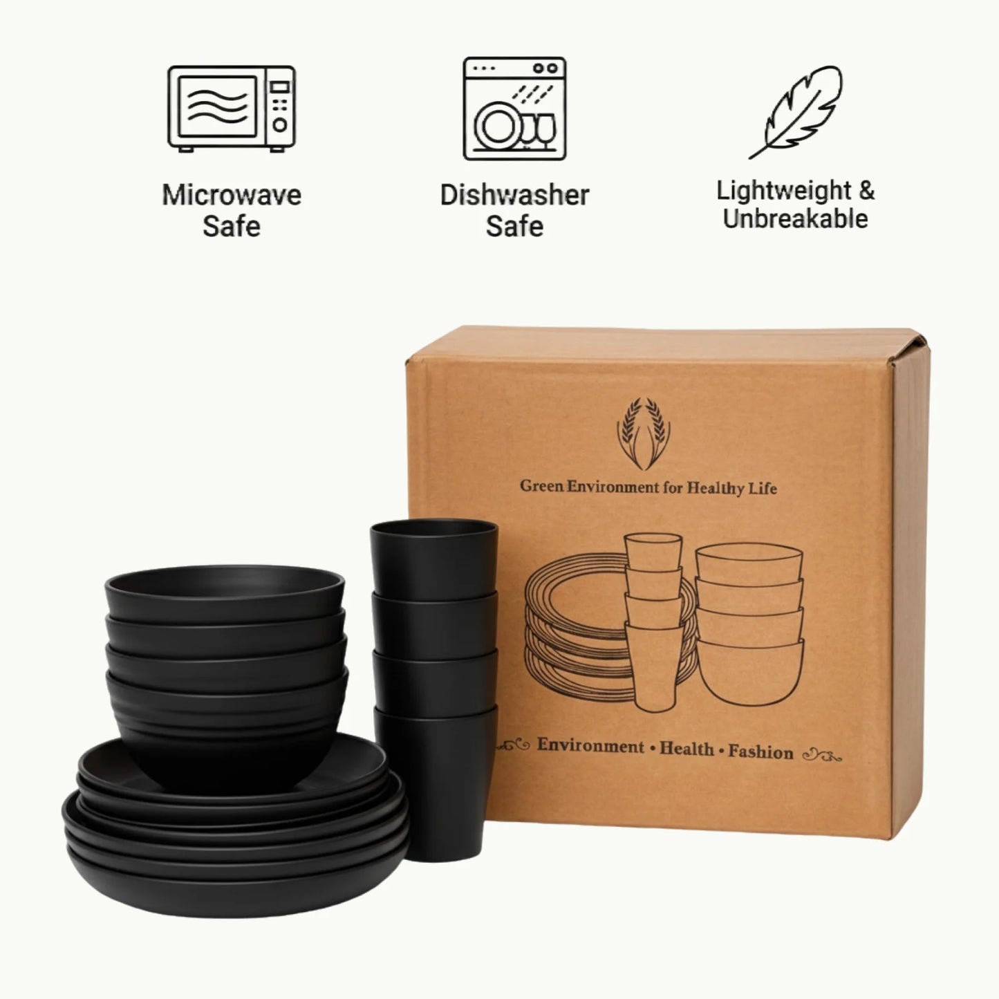 Wheat Straw Dinnerware Set 16 Pieces Unbreakable Microwave Safe Tableware