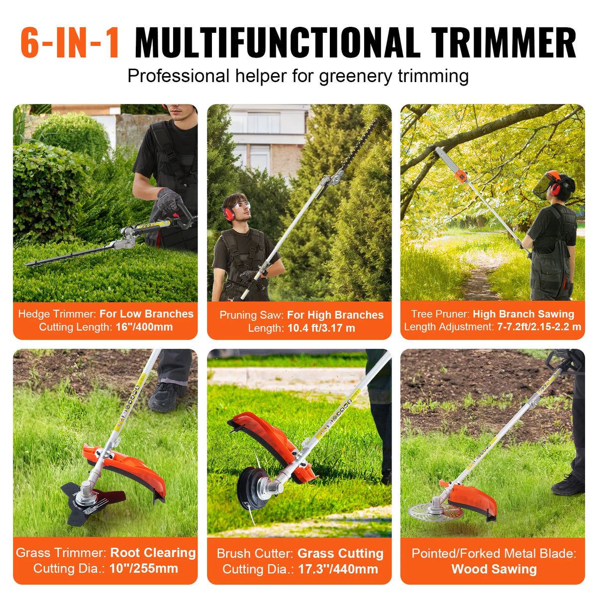 SucceBuy 6 In 1 Gas Powered Multifunctional Garden Trimmer
