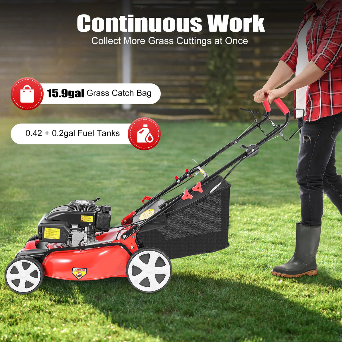 Cncest 140cc Self Propelled Gas Powered Lawn Mower With Bag