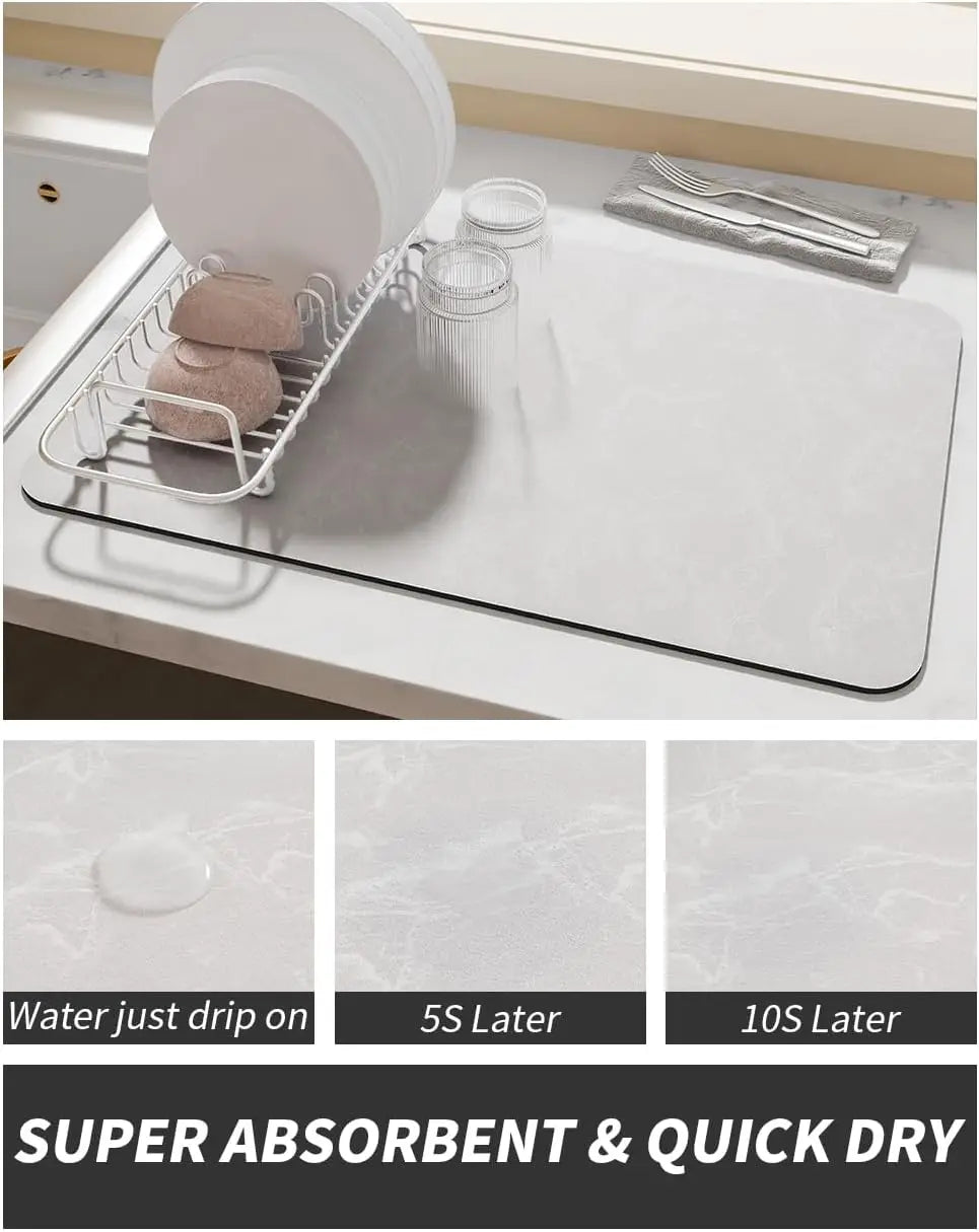 Water-Absorbent Dish Drying Mat With Rubber Backing For Kitchen