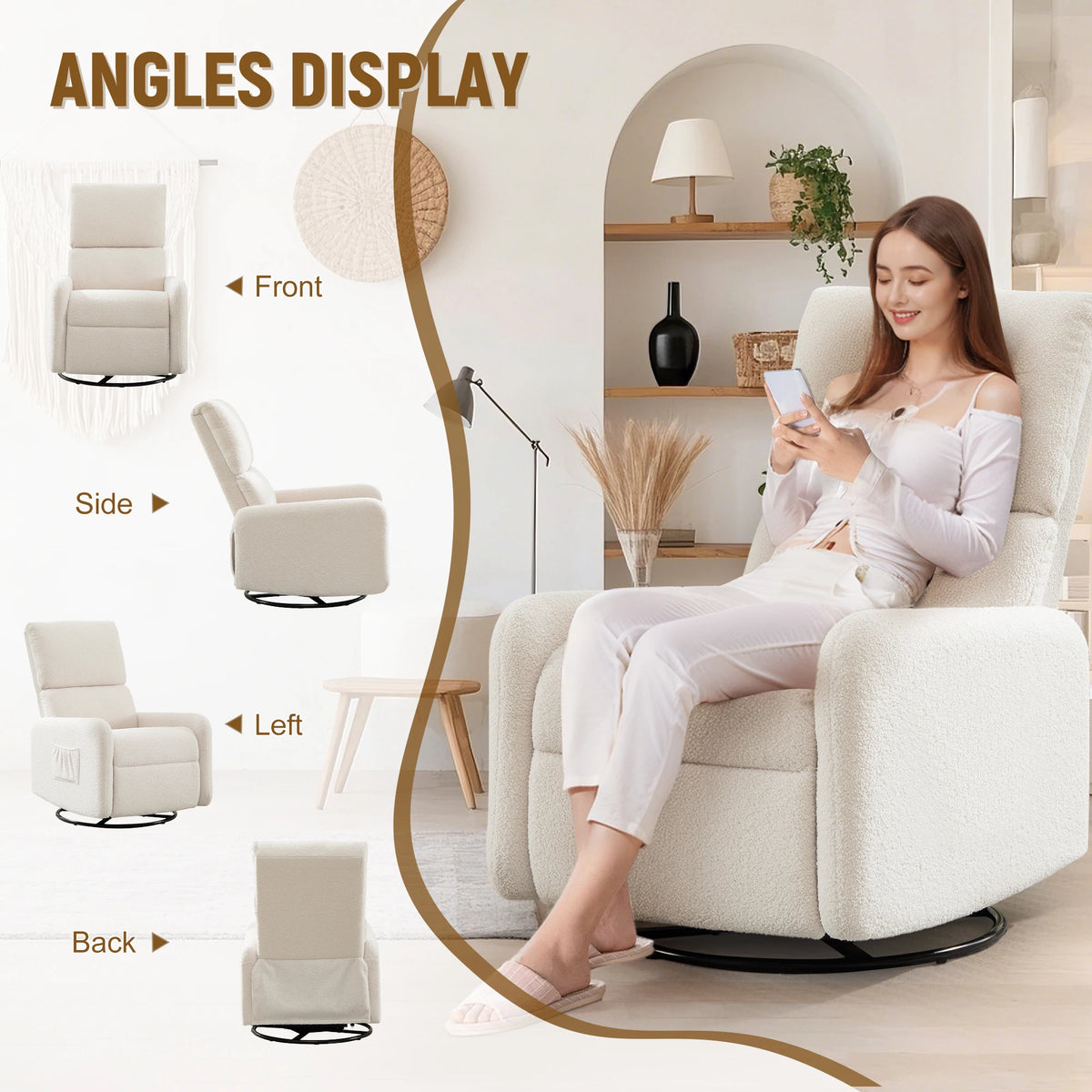 Korser Sherpa 360 Degree Swivel Glider Chair, Rocking Armchair with Side Pocket, Compact Furniture for Small Spaces Living Room