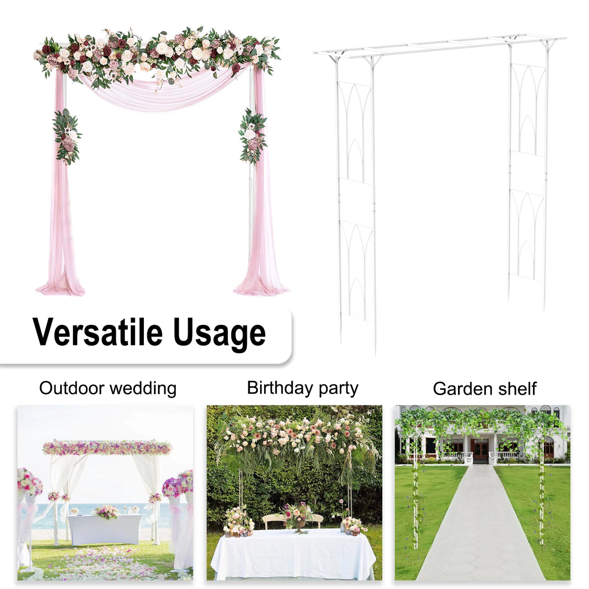 Metal Garden Arch Outdoor Arbor Iron Pergola Wedding Decoration