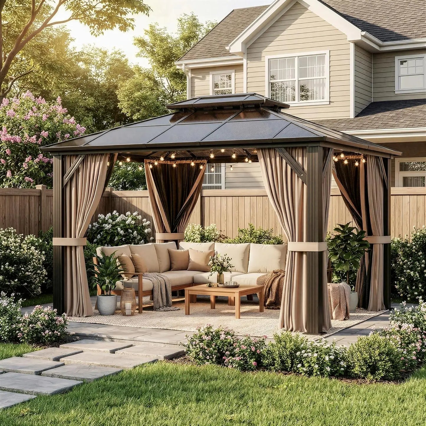 10'x12' Gazebo Hardtop Gazebo, Aluminum Pergola with Double Galvanized Steel Roof, Permanent Outdoor Metal Canopy with, Custom