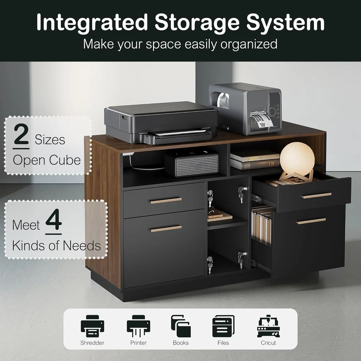 Four Drawer Wooden Filing Cabinet With Lock Power Outlet