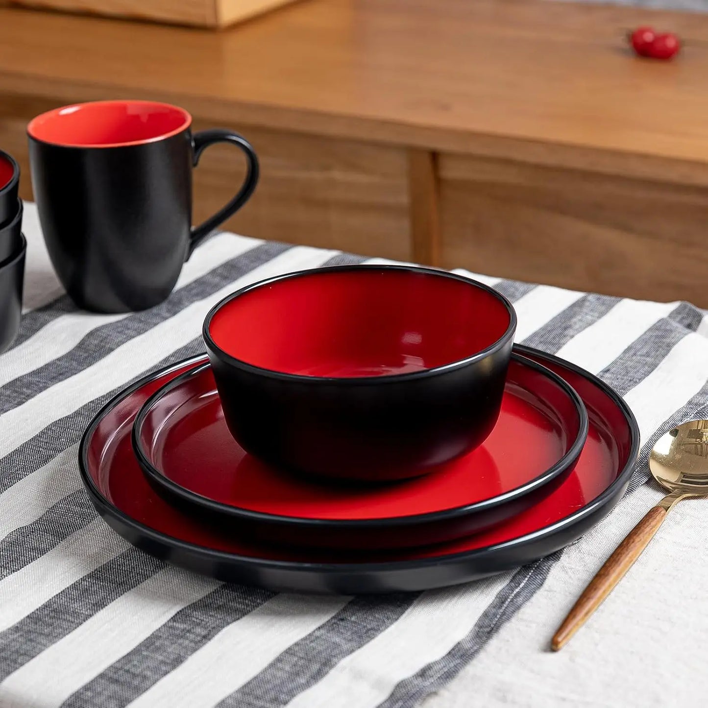 Melamine 12 Piece Modern Dinnerware Set For 4 Plates Bowls
