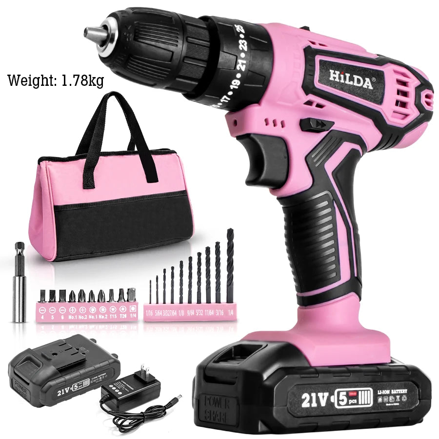 HILDADIY 21V Cordless Drill With 25 to 1 Torque Settings