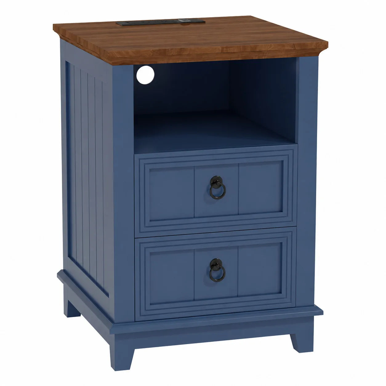 Modern Wood Nightstand With USB Charging And Storage Shelf