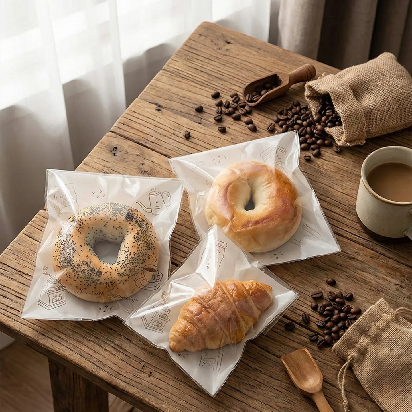 Transparent Food Storage Bags Cartoon Bakery Design
