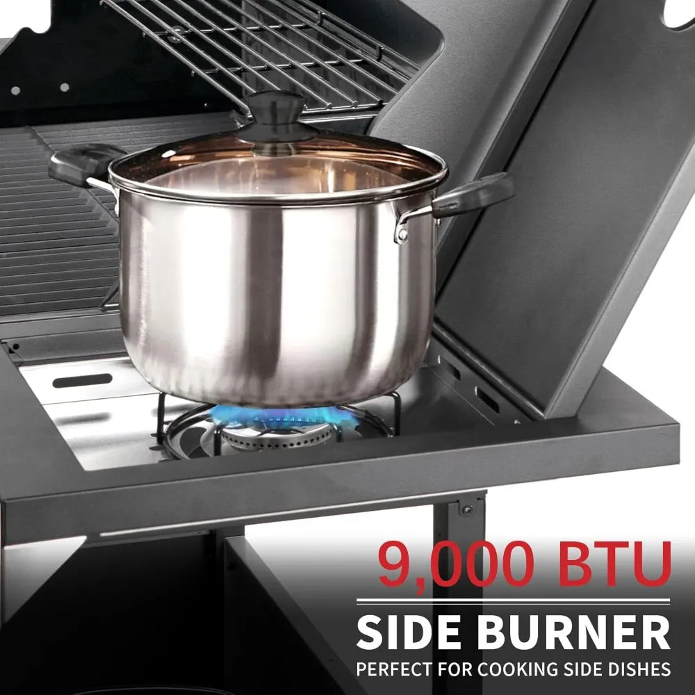 Propane Gas BBQ Grill With Side Burner And Enamel Grates