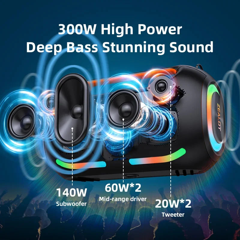 Zealot 300W Portable Bluetooth Speaker Wireless Waterproof TWS