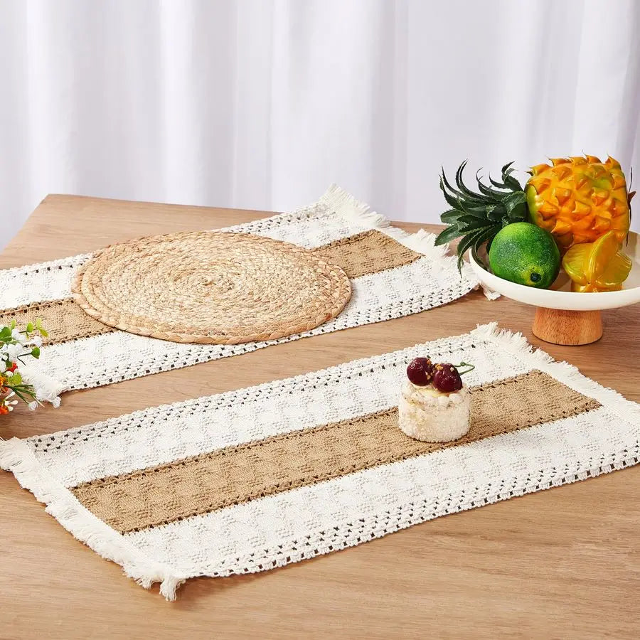 Boho Placemats Set With Macrame Burlap Table Runner