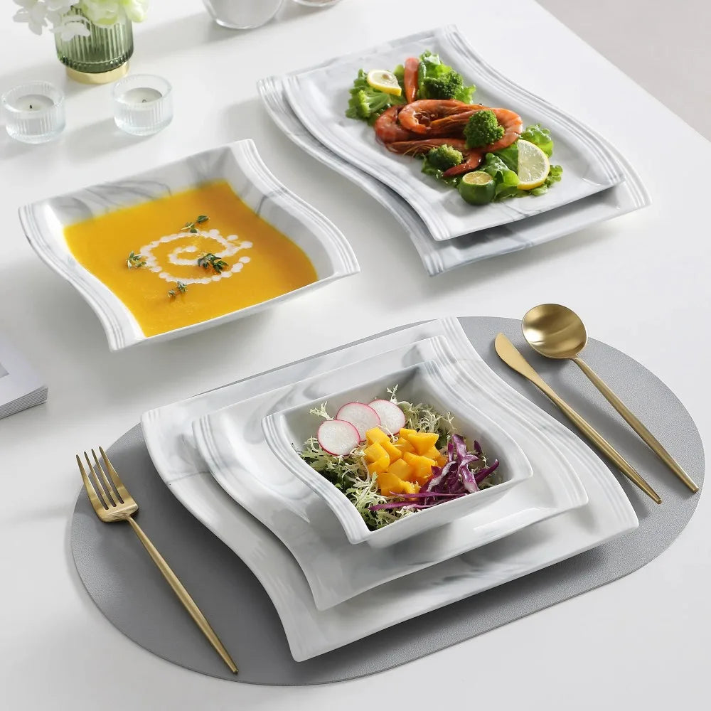 MALACASA Flora Nordic Marble Porcelain Dinnerware Set