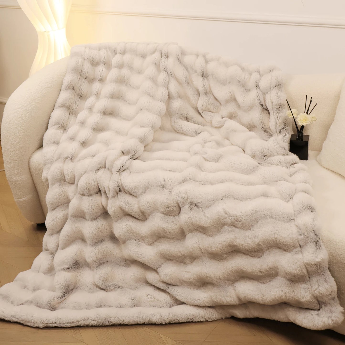 Rosekind Faux Rabbit Fleece Throw Blanket Reversible Plush