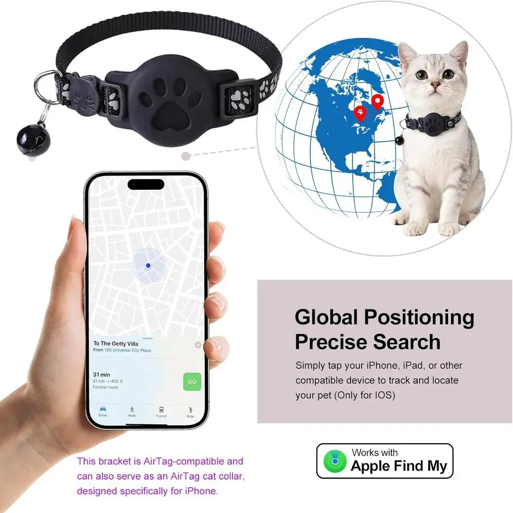 GPS Cat Collar Bluetooth Tracker Holder Breakaway for Small Cats iOS Find My