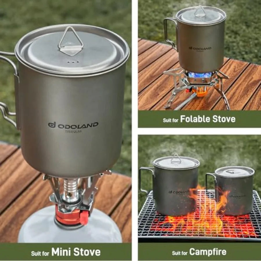 Titanium Camping Cookware Pot With Lid And Spork For Lightweight Backpacking
