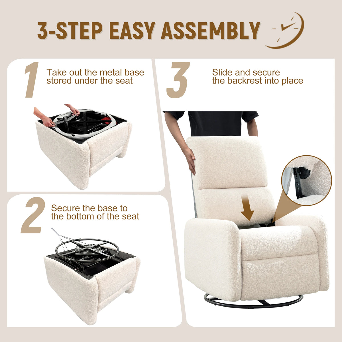 Korser Sherpa 360 Degree Swivel Glider Chair, Rocking Armchair with Side Pocket, Compact Furniture for Small Spaces Living Room